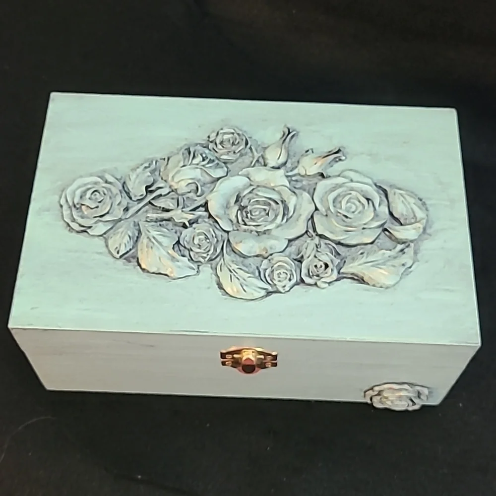Handcrafted & Decorated Rose Covered WOODEN BOX.